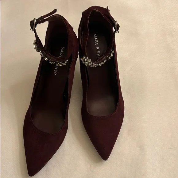Marc Fisher Burgundy Suede Rhinestone Ankle Strap Heels
Size 6.5 - Picture 5 of 12